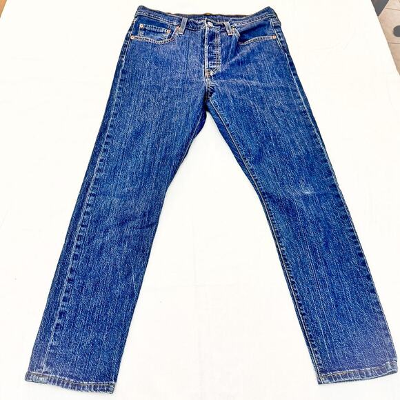 Levi’s 501 Straight Classic Dark Wash Button Fly Denim Jeans Size 29 x 28 - Picture 2 of 9